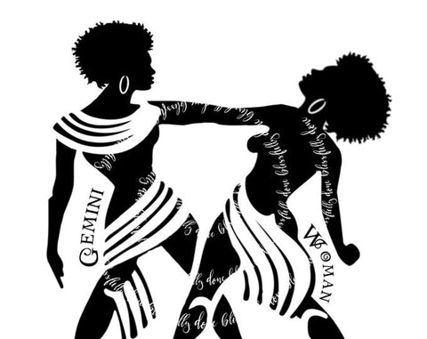 Gemini Woman SVG PNG African American Woman Zodiac Digital Illustration Sublimation Cricut Silhouette