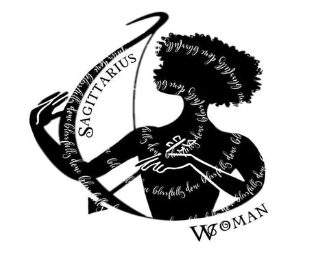 Sagittarius Woman SVG PNG African American Woman Zodiac Digital Illustration Sublimation Cricut Silhouette