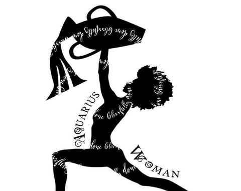 Aquarius Woman SVG PNG African American Woman Zodiac Digital Illustration Sublimation Cricut Silhouette