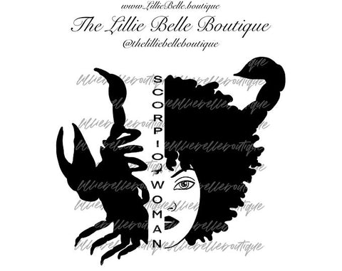 Scorpio Woman SVG PNG African American Woman Zodiac Digital Illustration Sublimation Cricut Silhouette